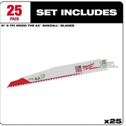 Milwaukee 9 In. 5/8 TPI White Bi-Metal Reciprocating Saw Blade 25Ct. 48-00-8026