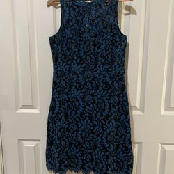 Eliza J Dress Size 12 Dusky Cornflower Blue Lace Overlay, Fully-Lined
