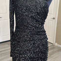 Windsor Black Sequin Short One Shoulder Dress 