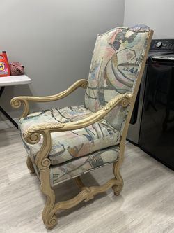 Vintage French Country Carved Wood Accent Chair