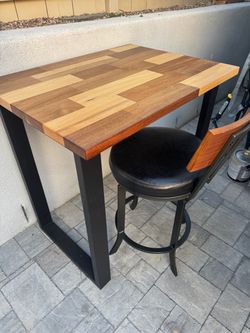 Butcher Block Bar Table with Metal Legs