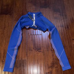 LAPP Seamless Shrug Bolero Womens S Blue Pink Zip Gym Yoga Crop Top NWT