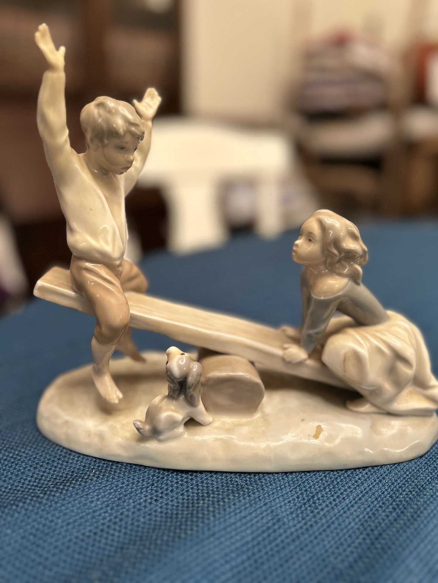 Lladro Little Girl And Boy On Seesaw With Puppy Retired Figurine