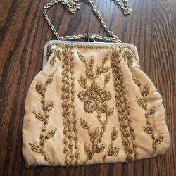 Vintage Hand Beaded Yellow Purse 