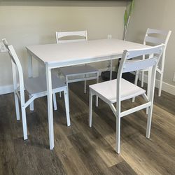 White Dining Set (Table + 4 Chairs) 