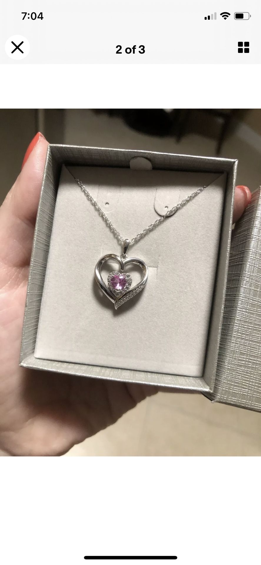 Zales Pink and White Sapphire Silver Charm Necklace