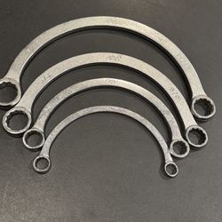 4 MAC Tools Half Moon Curved Obstruction Double Box End Wrench Set 12-PT SAE  4 piece set includes  HM1214-3/8-7/16, HM1618-1/2-9/16, HM2024-5/8-3/4, 