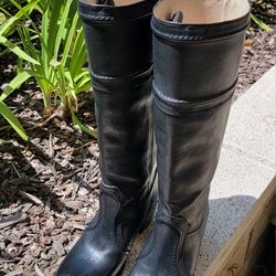 FRYE JANE Women's Black Leather Tall Riding Western Stitch Boots 77233 Sz 7 B