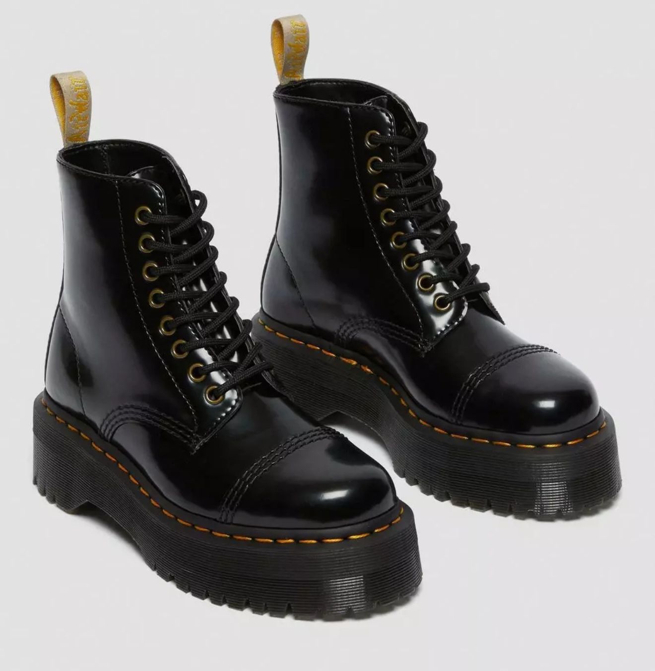 Like New Doc Martens Black Motorcycle Lace Up Ankle Boots Platform Size EE 38 US 7-7.5