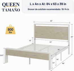 LFHHH002)  Allewie Queen Size Bed Frame, 12 Metal Slat Support, Color Wooden headboard and footboard, modern platform, no need for a bed frame, under-