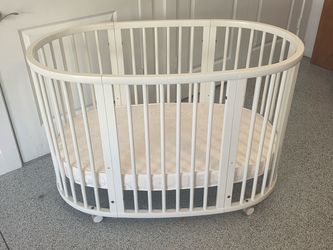White Convertible Crib  Stokke 3-in1 with Mattresses and Extension Kit