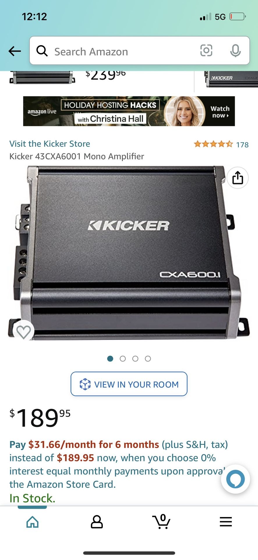 Kicker CXA600.1 Car Amplifier 600 Watt Rms@ 2 Ohm