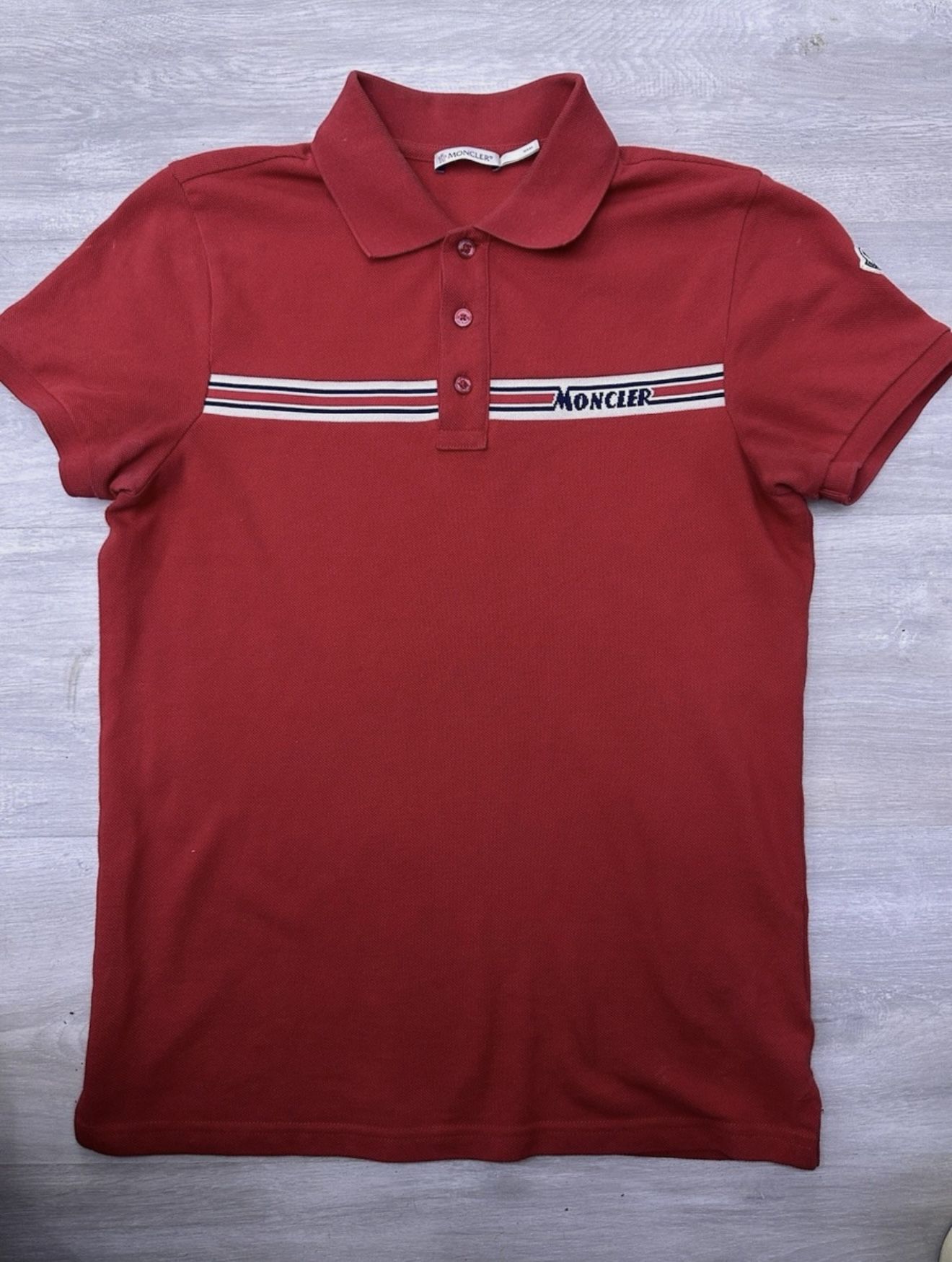 MONCLER Exclusive Logo-Stripe Polo Shirt Size XS