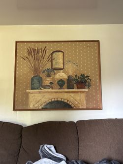Vintage Framed 1980s Large Folk Art Oil Painting