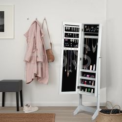 Homy Casa Godric Lockable Jewelry Armoire 60.2" Full Length Mirror Storage Cabinet White