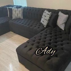 Presley 3pc Black, Blue, Gray, Cream and Pink Velvet Double Chaise Sectional,  Furniture Couch Livingroom Sofa 