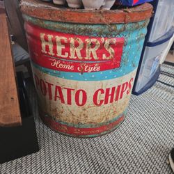Nineteen forties vintage HERRS potato chip Can