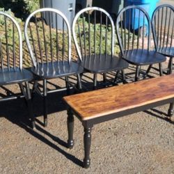 Dining Table Bench/ Black/Oak/Country /Farmhouse/Rustic/Distressed/Shabby/Unique/Very Rare/Can Sell With Black Chairs And Black Table Together 