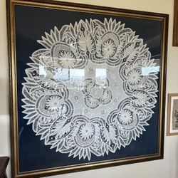 Handmade Irish Doily in Custom Gold Frame