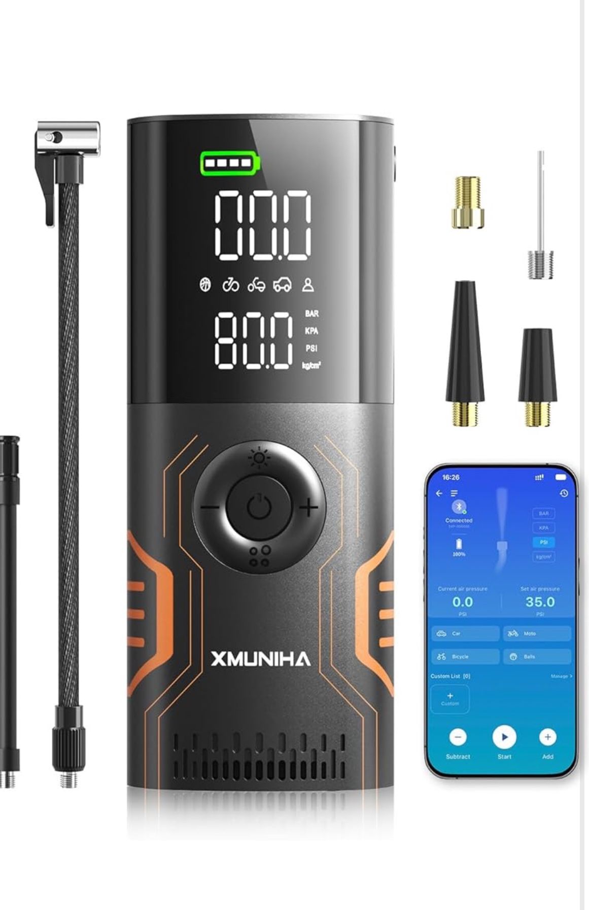 Tire Inflator Portable Air Compressor - 10000mAh Air Pump for Car Tires with APP, 150PSI Tire Pump with Digital Pressure Gauge, Cordless Tire Inflator