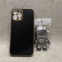 iPhone Case with Astronaut Shaped Stand - Black