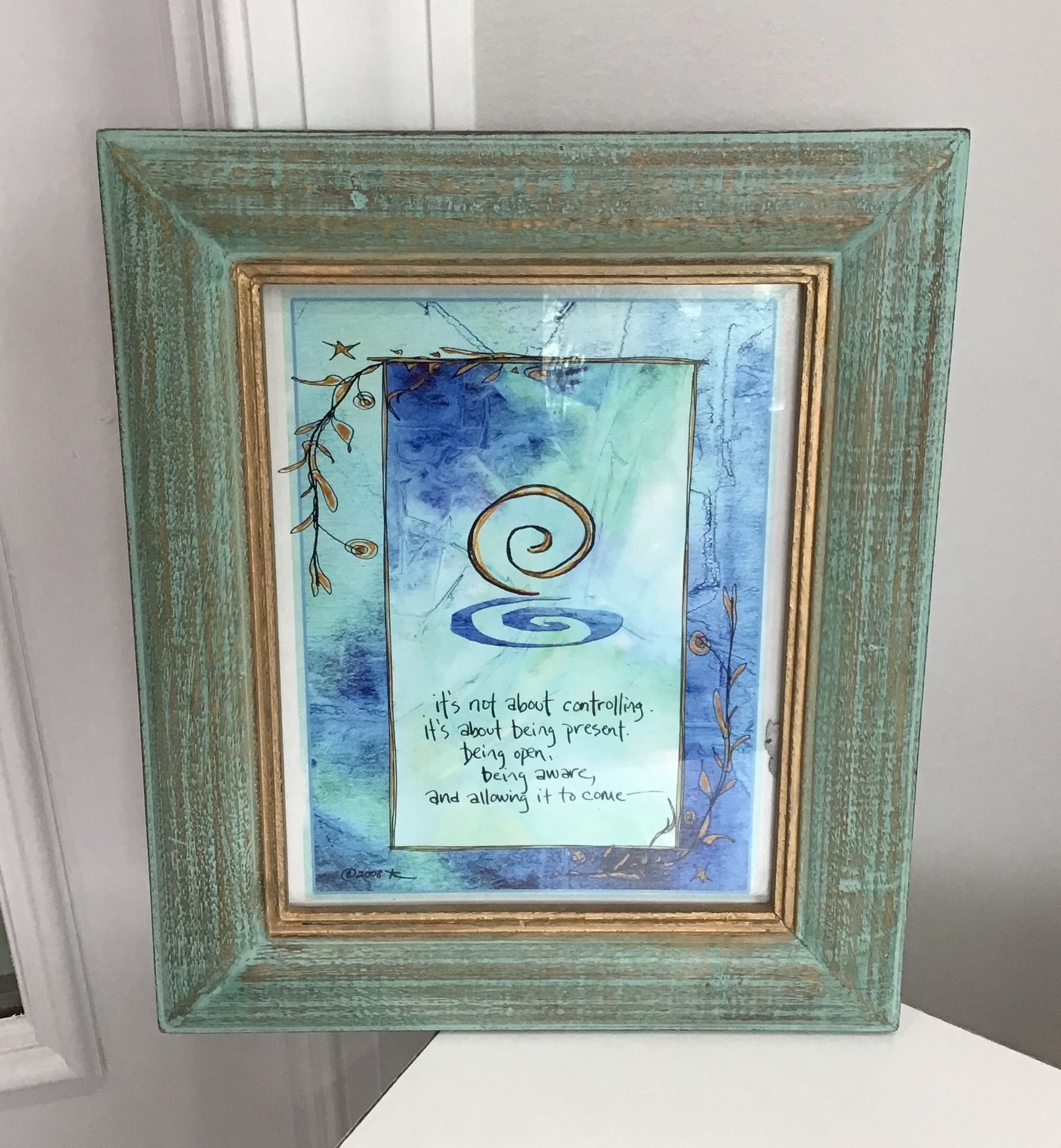 Shabby Teal & Copper Wood Framed Print