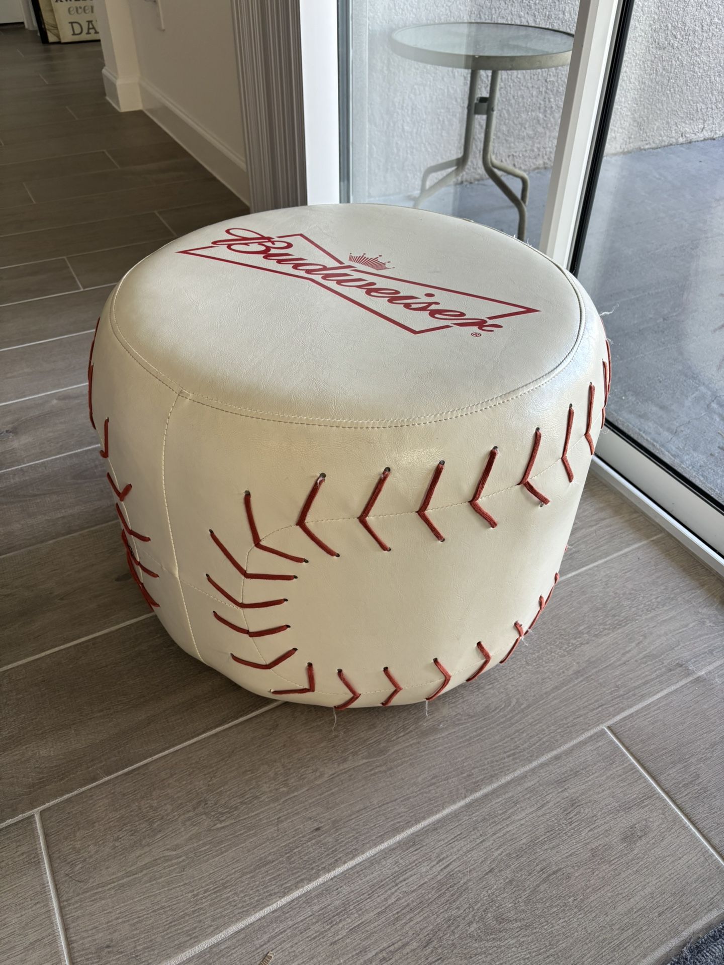 Leather Budweiser Baseball Ottoman 