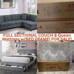 QUEEN BED & Mattress with FULL COUCH sectional CAN BUY SEPARATELY!