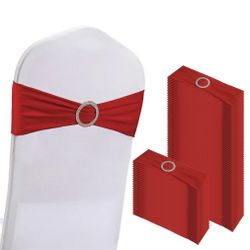 WJWHQ 100PCS Spandex Stretch Chair Sashes Bows Elastic Chair Cover Bands Ties With Buckle Slider For Wedding Party Reception Events Universal Ceremony