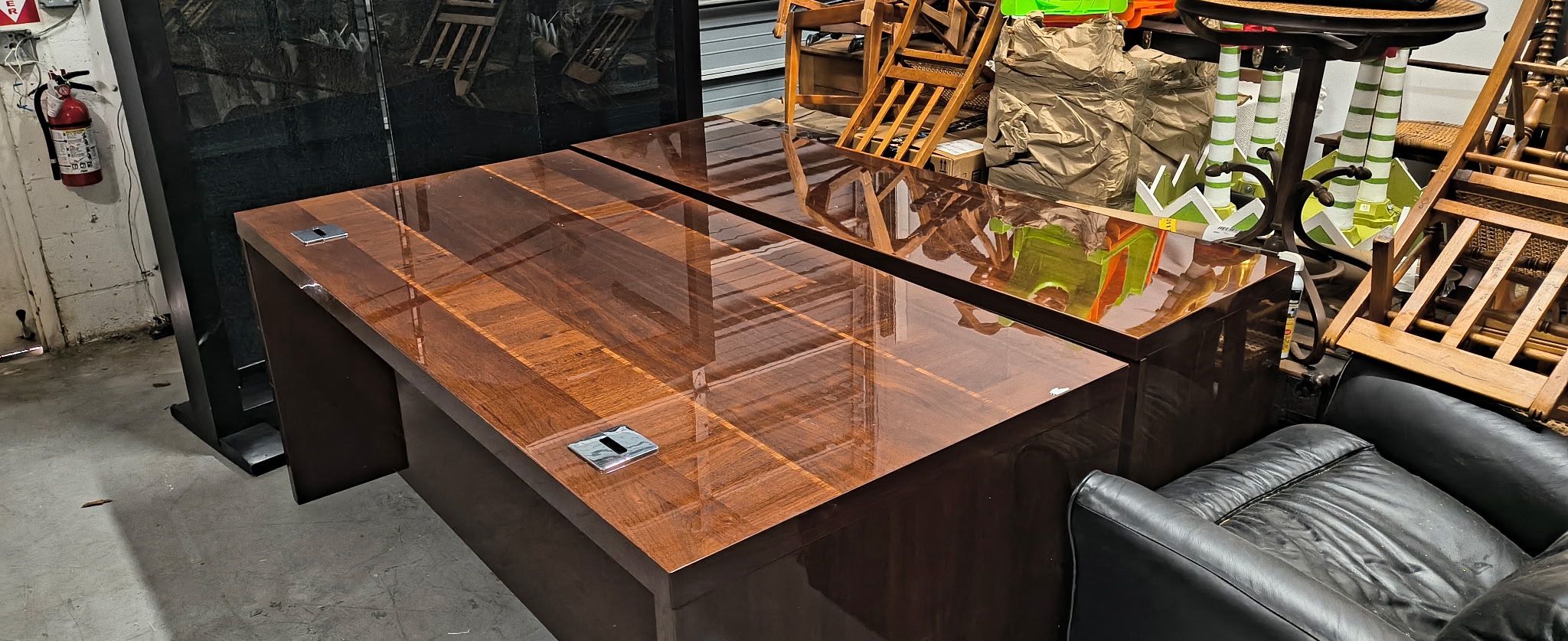 Wood Desk, Matching Console And File Cabinet