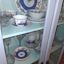 Copeland Spode England Antique Porcelain Set for 2 & Glassware