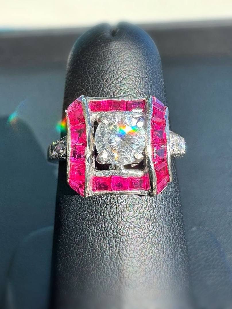 14k white gold 1.5CTW Ruby stone 0.85CTW Diamond ring size 5.5