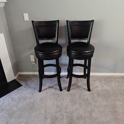 Set of 2 Ball & Cast 29” 360° Swivel Bar Stools – Wood Frame, Black Faux Leather