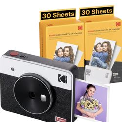 KODAK Mini Shot 3 Retro 4PASS 2-in-1 Instant Digital Camera and Photo Printer (3x3 inches) + 60 Sheets Cartridge Bundle, White