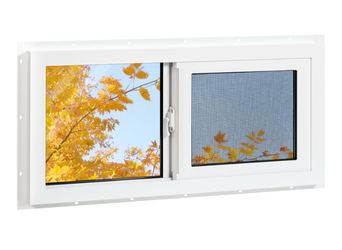Vinyl Basement Window, Bathroom Sliding Window 32" x 14" White Double Pane Insulated Tempered Glass and Fiberglass Screen for Basement, Bathroom, Shed