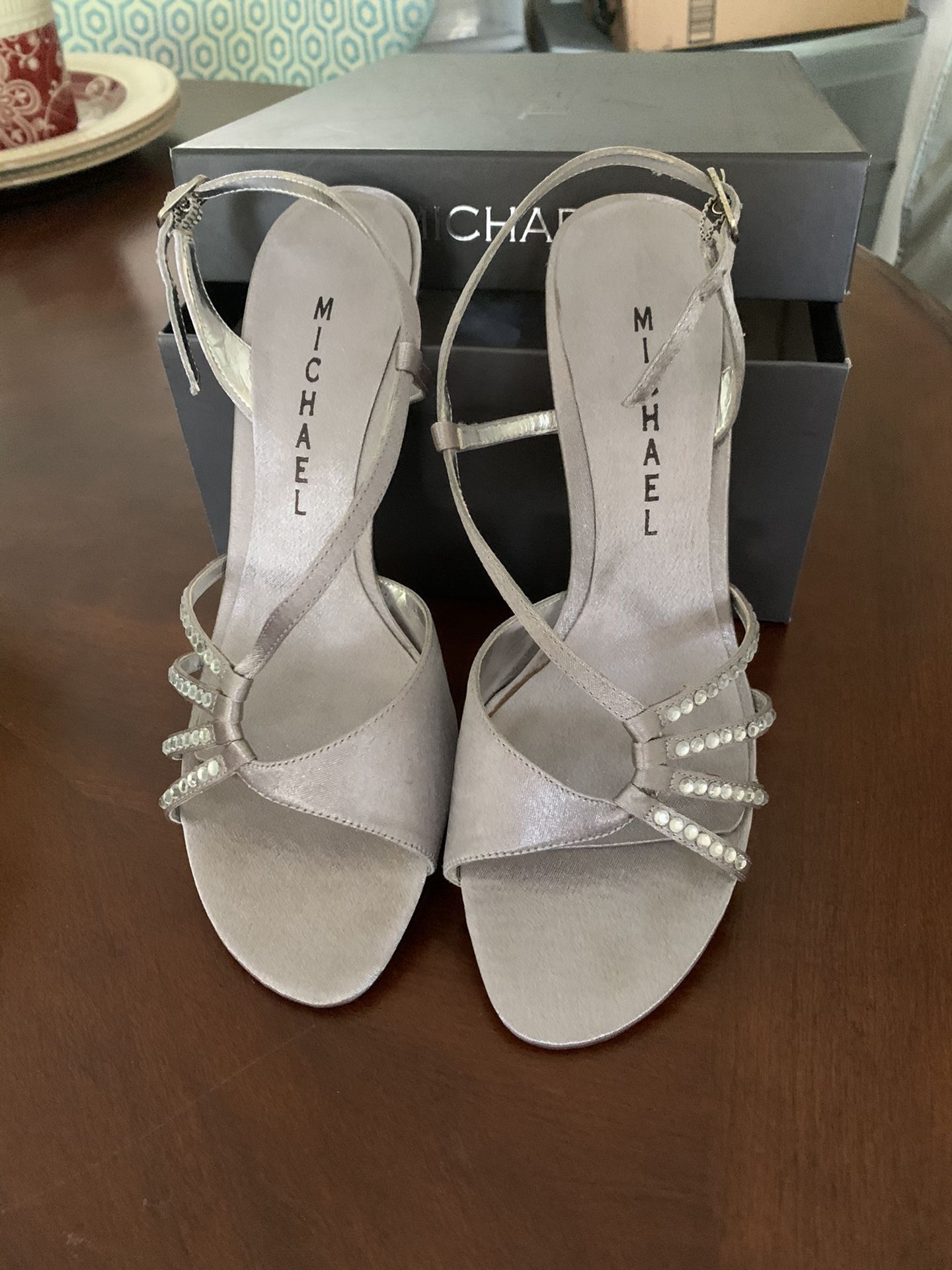 Silver evening shoes