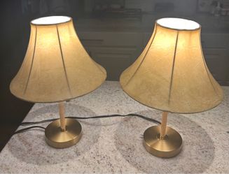 Set of 2 (two) Modern Rattan Wrapped Accent Lamps with Upgraded Shades