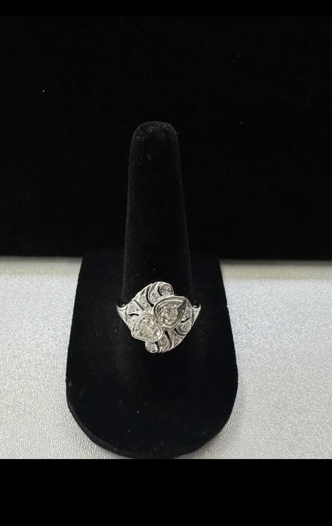 14k white gold ring W diamonds!