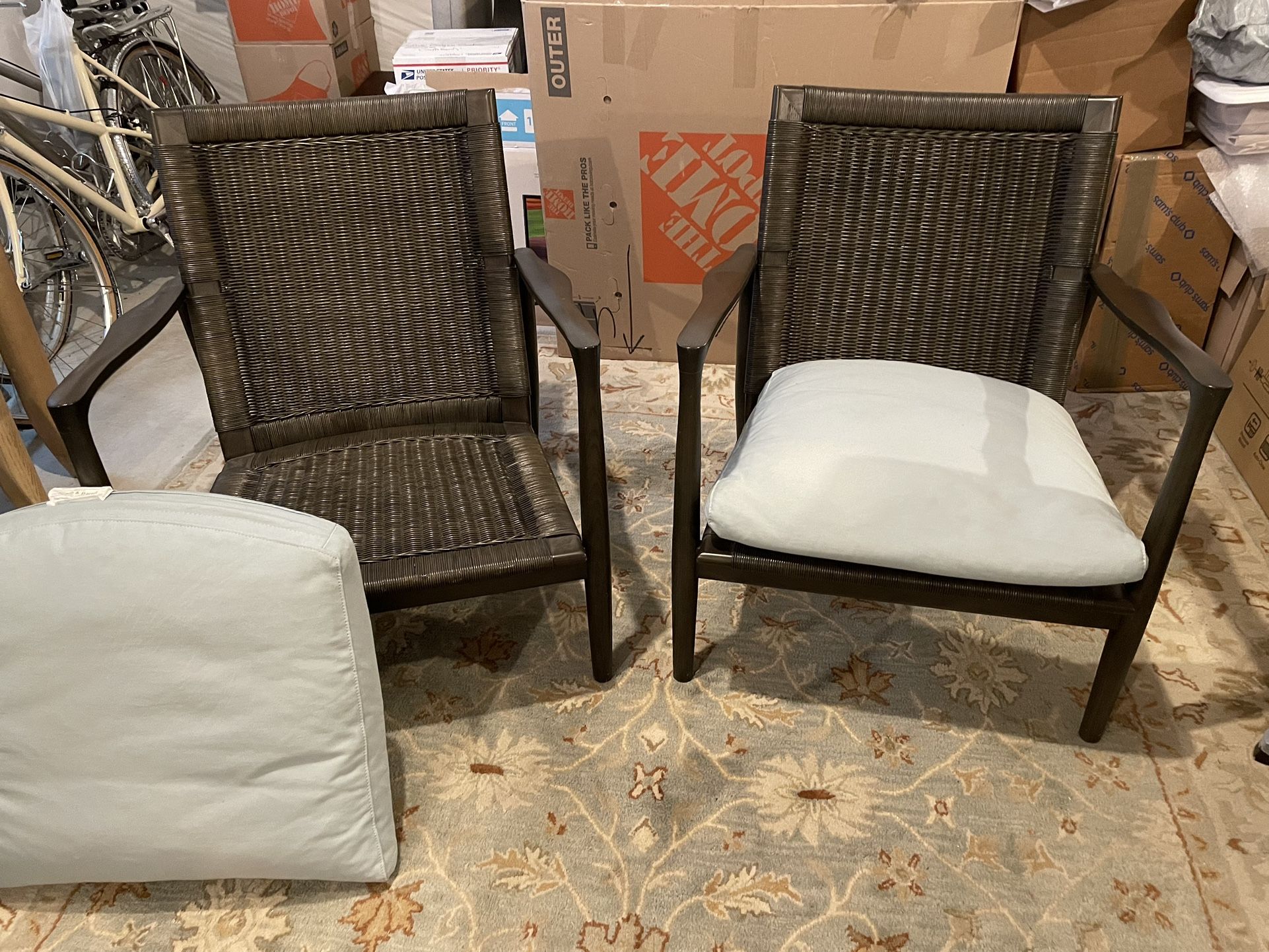 CRATE & BARREL RATTAN ACCENT CHAIRS