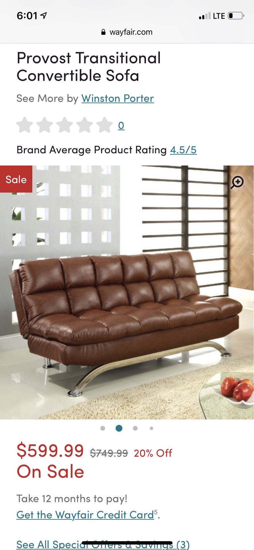 Brown futon convertible sofa leather