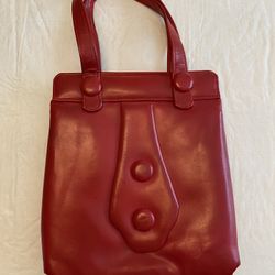 Vintage Red 1950s/ 1960s Vinyl - Leather Like Hand Bag Purse with Top Handle Evening Tote With Velvet Lining