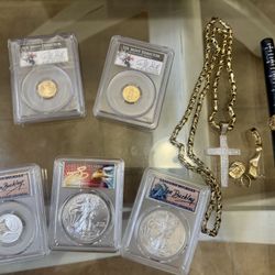 Gold, Diamond Rings And Coin Lot 
