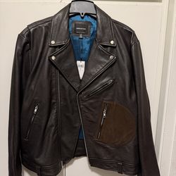 Men’s New Black Real Leather Moto Jacket Coat biker sz Large