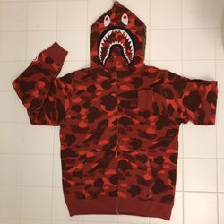 Bape Red Camo Shark Hoodie Zip Up Size M we for Sale in Los