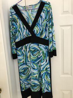 "Soft by Avenue" Black & Turquoise Jersey Paisley Border Print dress