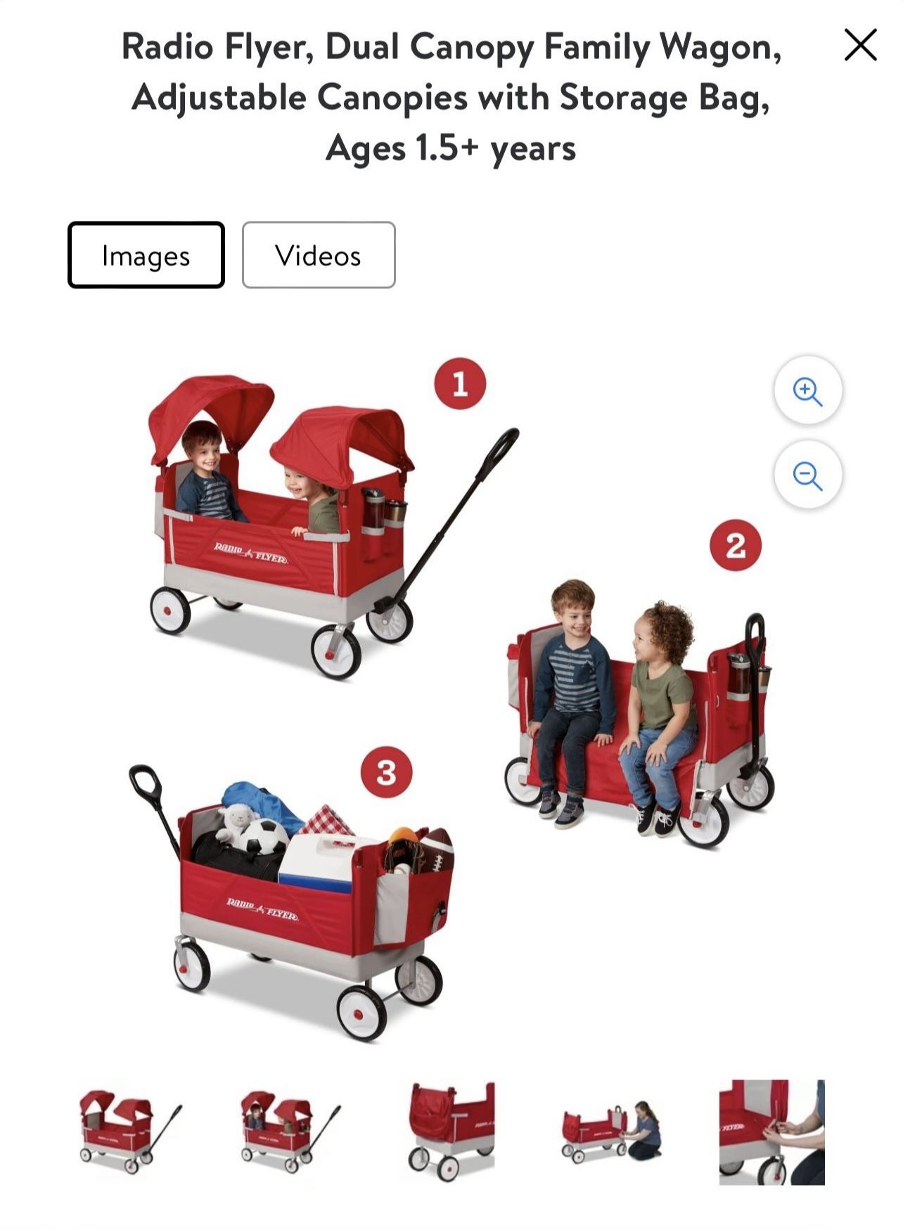 New - Radio Flyer Dual Canopy Family Wagon