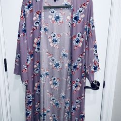 Artesia Woman’s Lilac Floral Cardigan Wrap Duster Kimono Size Medium New