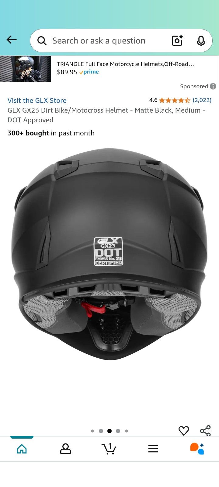 2907 GLX GX23 Dirt Bike/Motocross Helmet Matte Black, Medium DOT