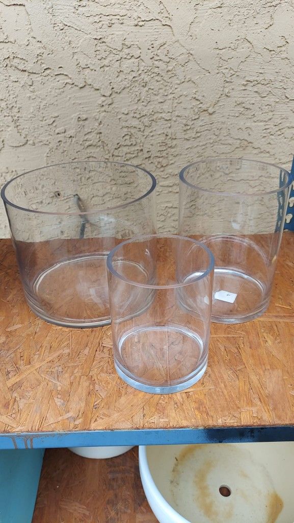 Set Of 3 Glass Cylinder Vases/ Containers