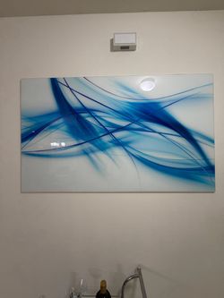 Large Abstract Blue Wave Glass Wall Art
